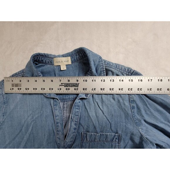 Cloth & Stone Womens Medium Chambray Long Sleeve Popover Shirt Top Blue Casual - Picture 6 of 8